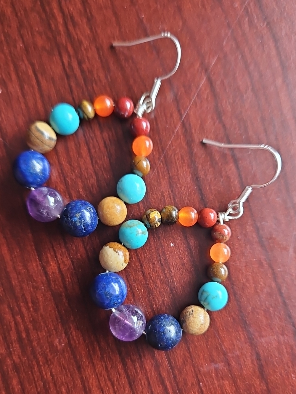 7 Chakra Natural Bead Hoop Earrings - Multicolor Gemstone Style
